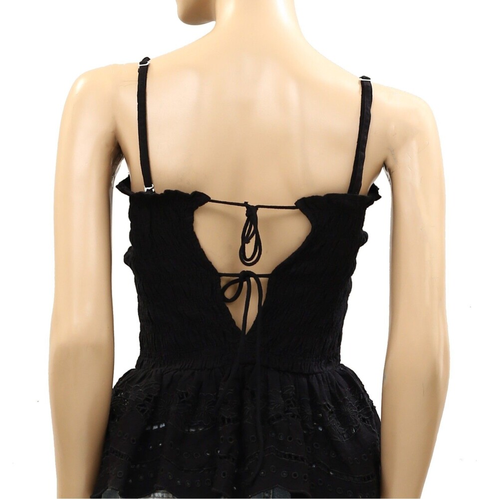 Damson Madder Martina Cami Tank Top Smocked Broderie Cutout Black M-10 287412 - Picture 8 of 9